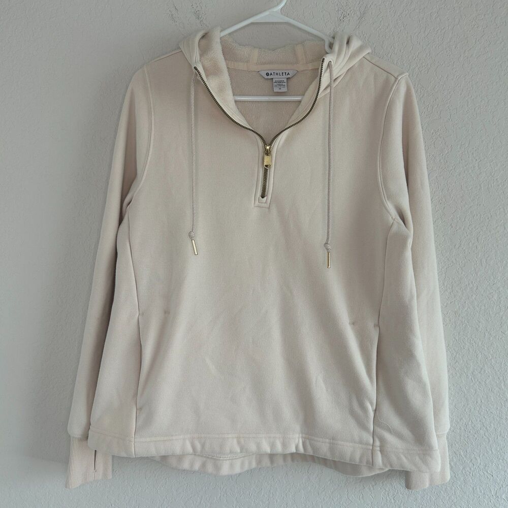 Athleta Cozy Karma 1/4 Zip Hoodie Top Chantilly Cream Sz Medium